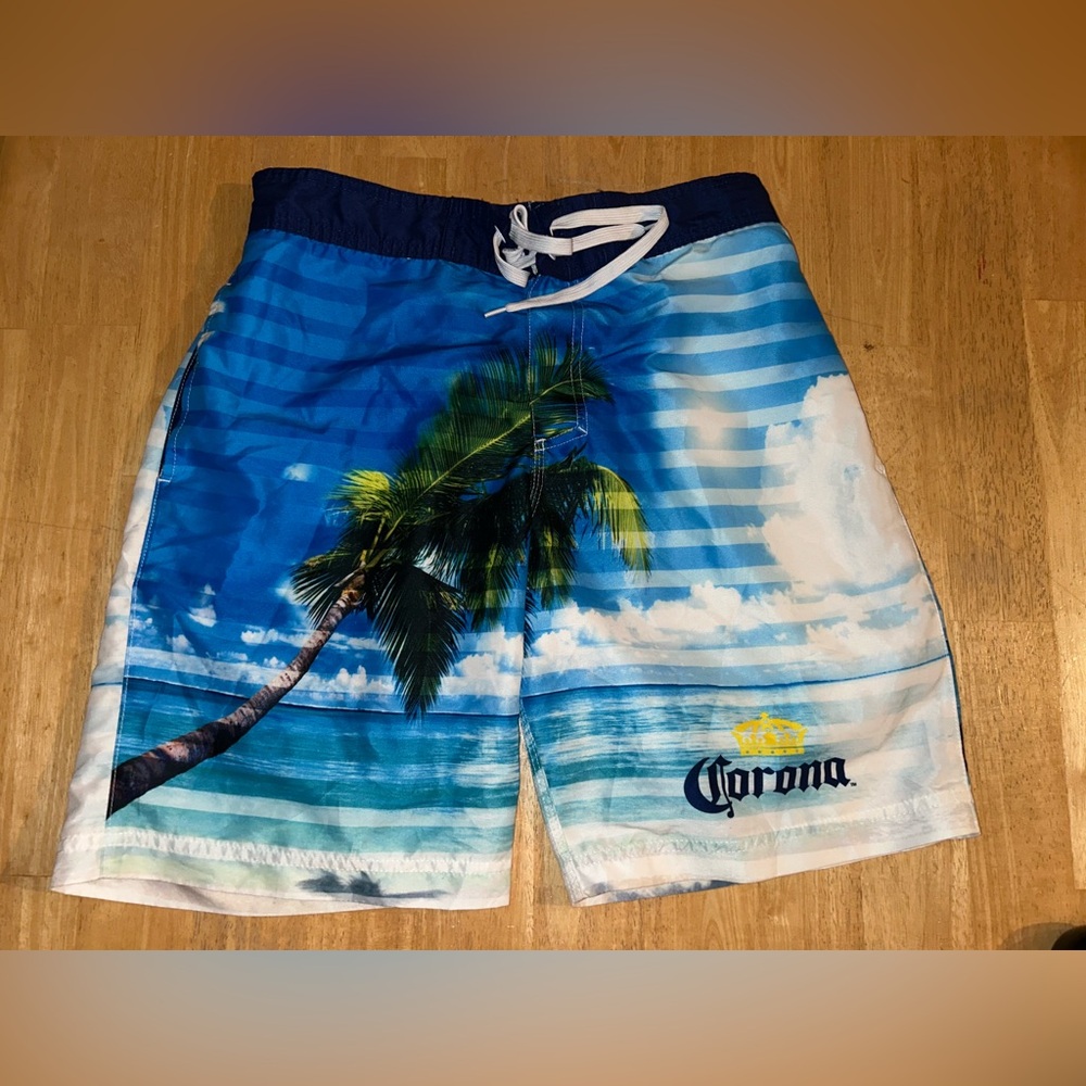 Corona extra beer board shorts swimsuit swimtrunks men’s S beach scene tropical